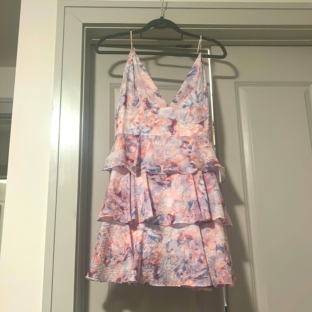 Pink/purple Watercolor Tiered Mini Dress